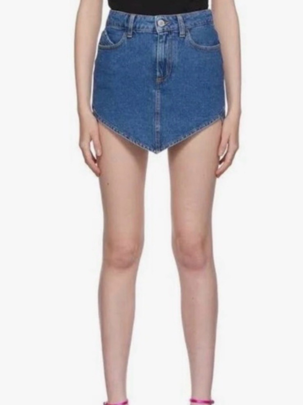 Edikted Blue Asymmetric Denim Shorts
